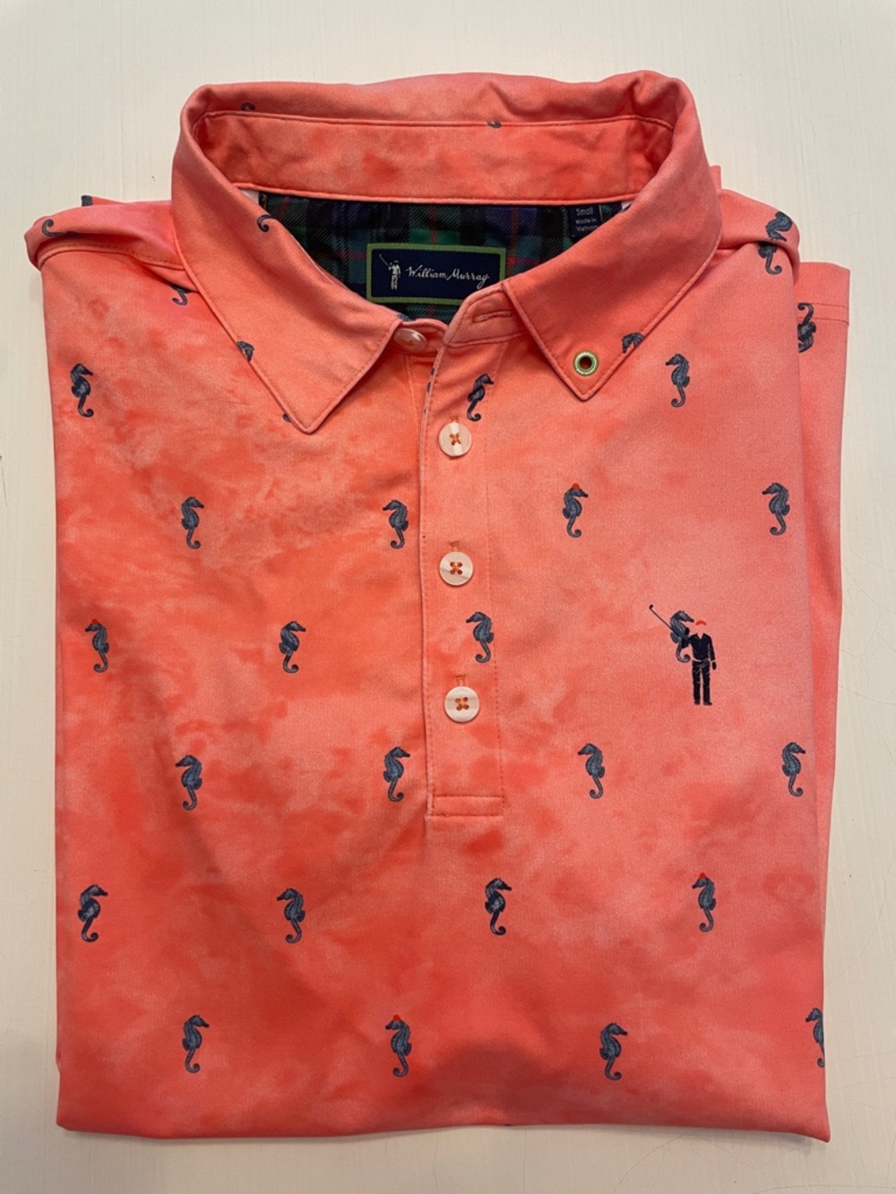 William Murray Golf Coral Polo Shirt with Seahorse Print